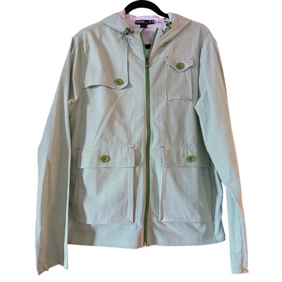 Under Armour Green & White Seersucker Striped Hooded Jacket - MD/M VERY NICE!! - Picture 1 of 8